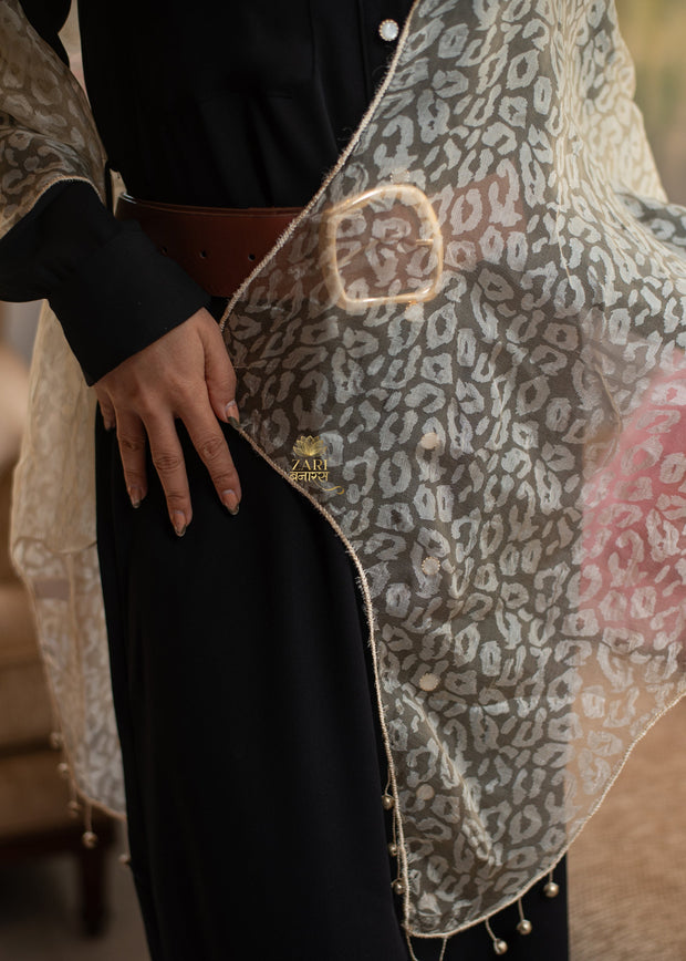 Stone Leopard Beaded Silk Scarf (10701263569089)