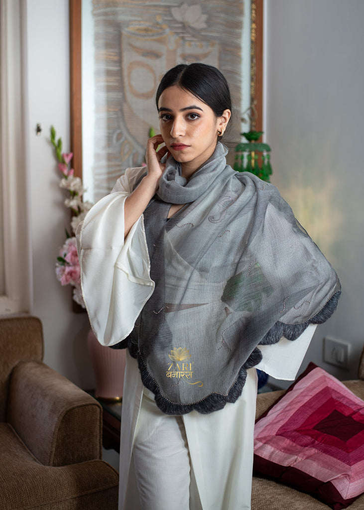 Graphite Thread Silk Scarf (10701247709377)