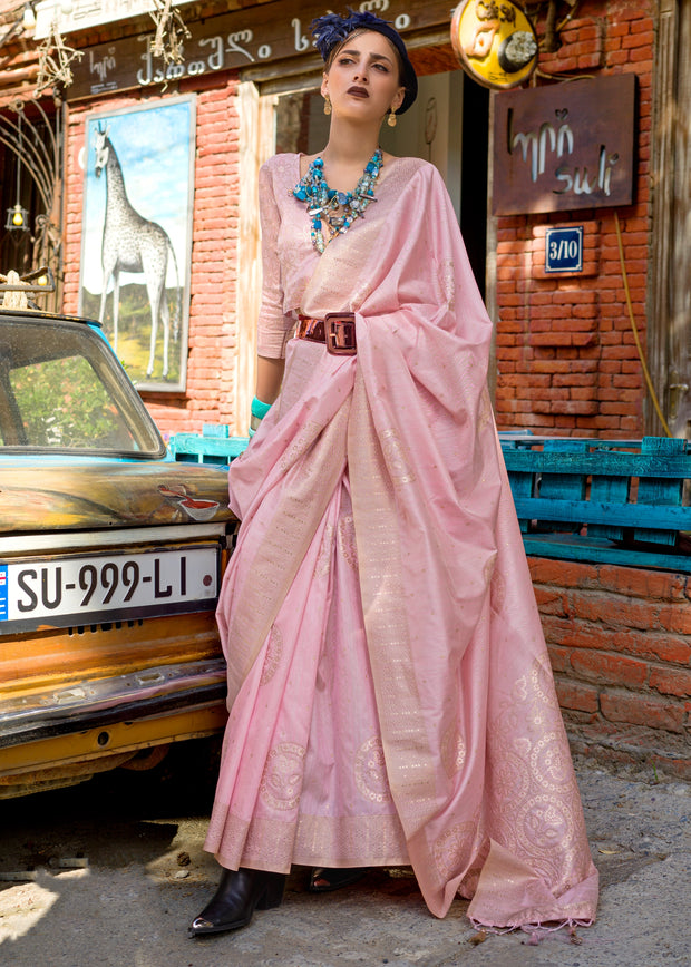 Melon Pink Woven Tusser Silk Saree