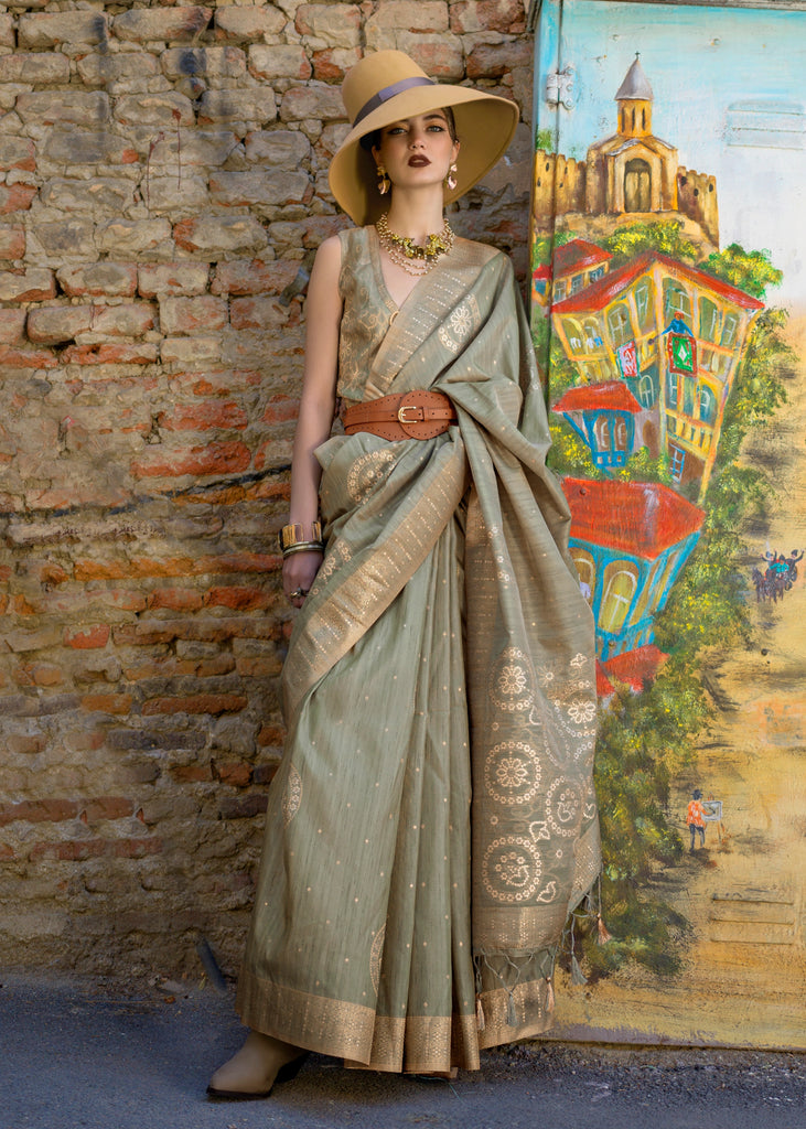 Argent Grey Woven Tusser Silk Saree