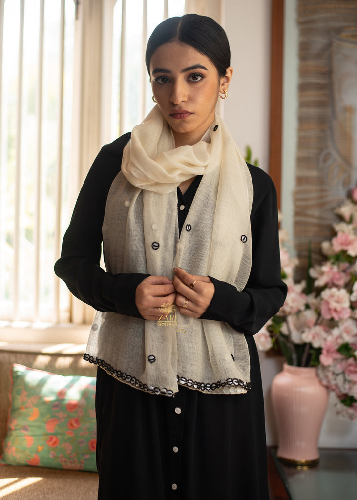 Ivory Pearl Embroidered Scarf (10701263438017)