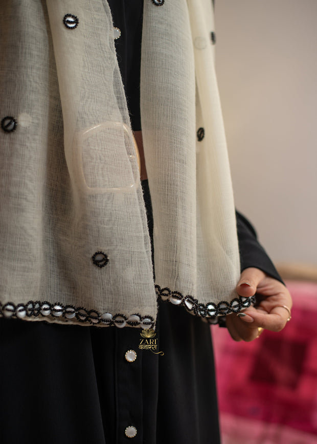 Ivory Pearl Embroidered Scarf (10701263438017)