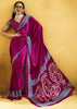 Plum Magenta Satin Silk Saree with Ajrakh Printed Pallu and Blouse