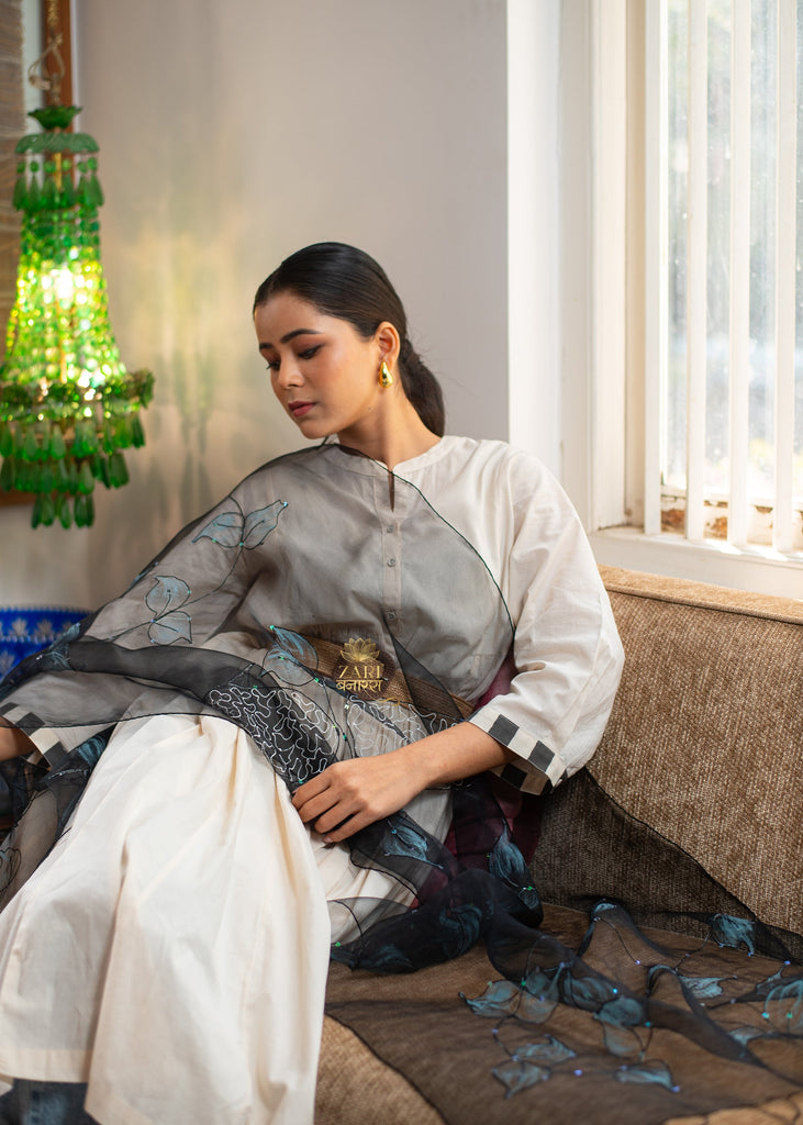Lumina Leaf Hand-Painted Silk Scarf (10701262946497)