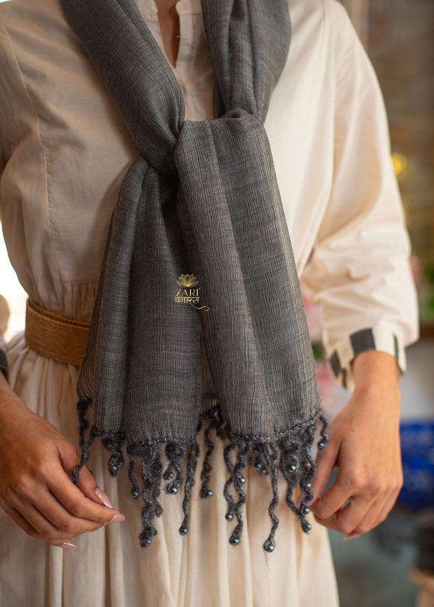 Charcoal Texture Beaded Scarf (10701262880961)