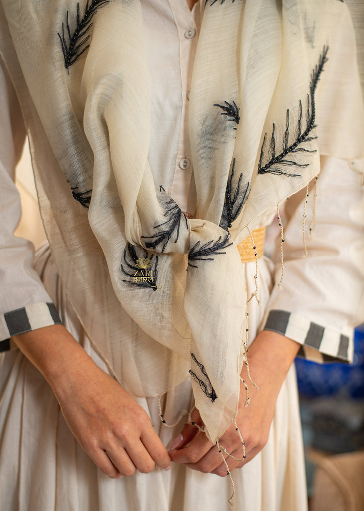Shadowleaf Embroidered Scarf with Beads (10701262848193)