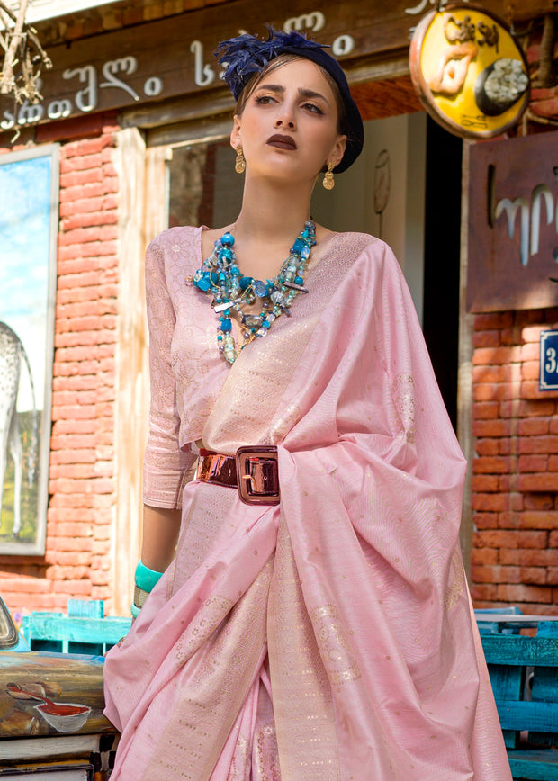 Melon Pink Woven Tusser Silk Saree