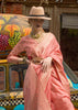 Coral Pink Woven Tusser Silk Saree
