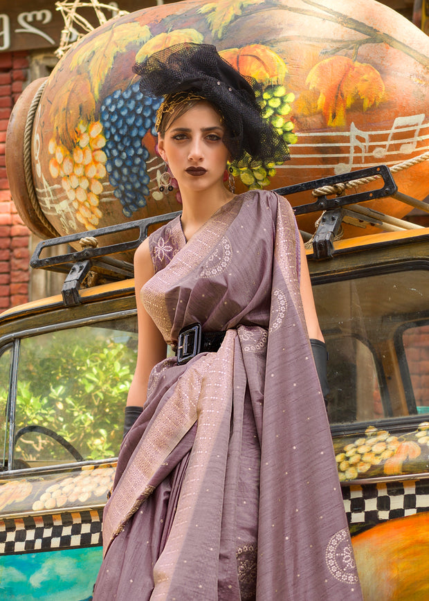 Dusty Purple Woven Tusser Silk Saree