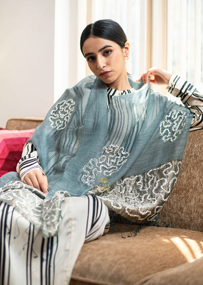 Whispers of Gold Slate Grey Embroidered Scarf (10701262356673)