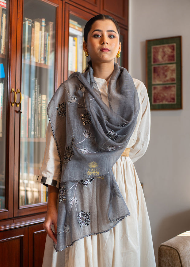 Shadow Bloom Delicate Grey Scarf (10701262094529)
