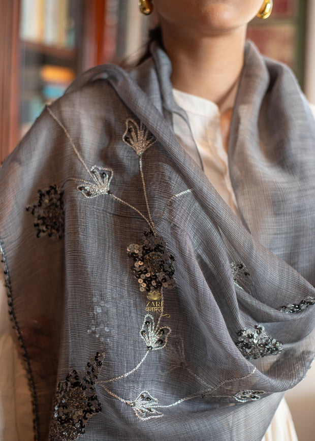 Shadow Bloom Delicate Grey Scarf (10701262094529)