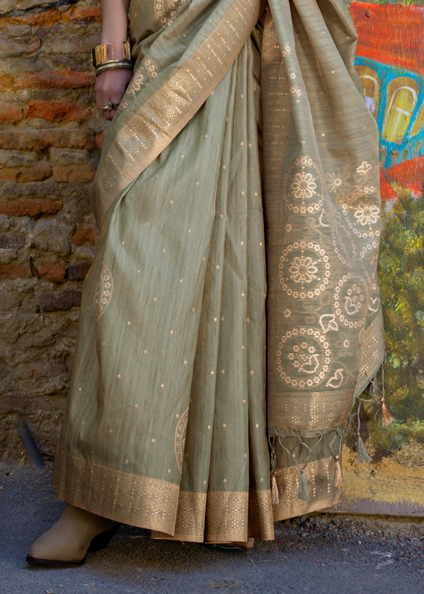 Argent Grey Woven Tusser Silk Saree