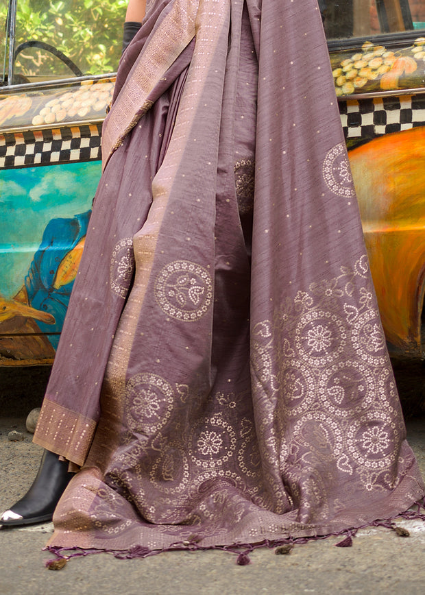Dusty Purple Woven Tusser Silk Saree