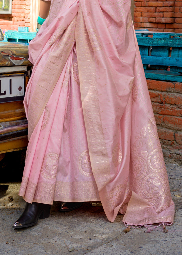 Melon Pink Woven Tusser Silk Saree