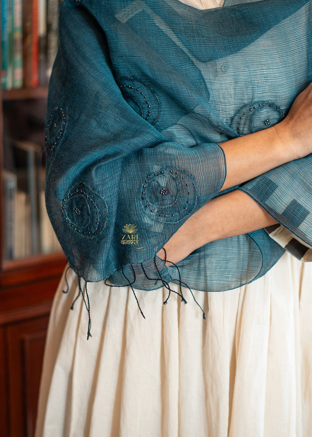 Azure Threadsong Embroidered Scarf (10701261603009)