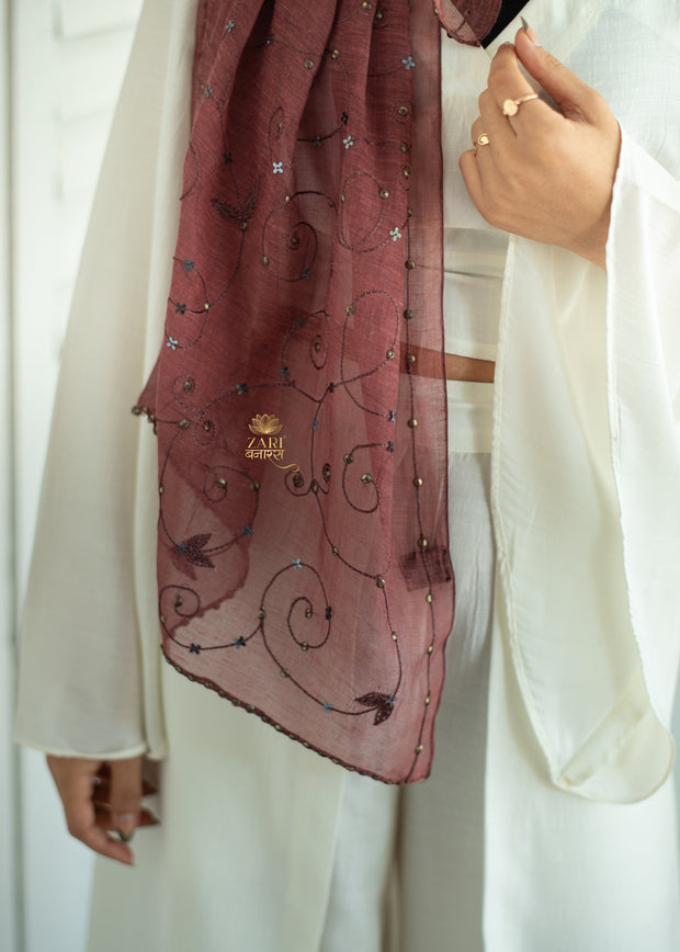 Rosewater Lumina Embroidered Cotton Scarf (10701261570241)
