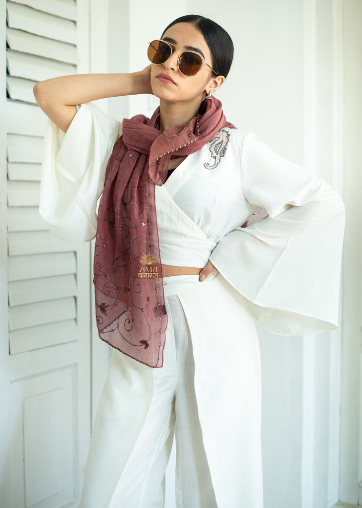 Rosewater Lumina Embroidered Cotton Scarf (10701261570241)