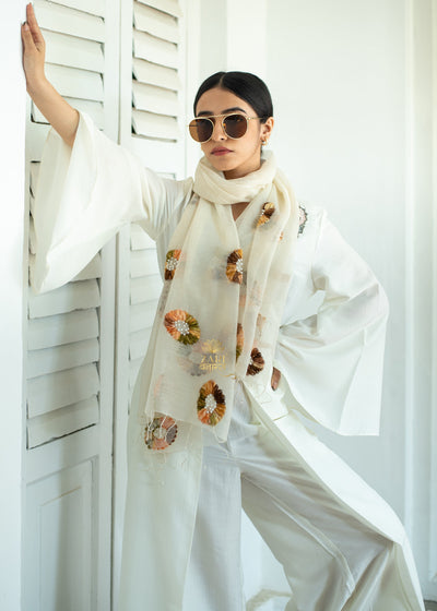 Whispers of Bloom Off White Embroidered Scarf (10701261471937)