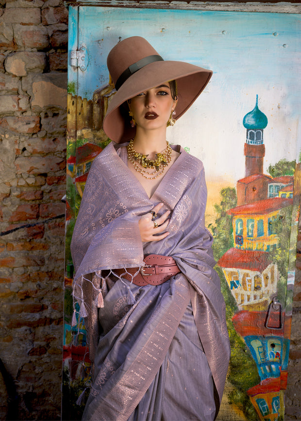Plum Lavender Woven Tusser Silk Saree