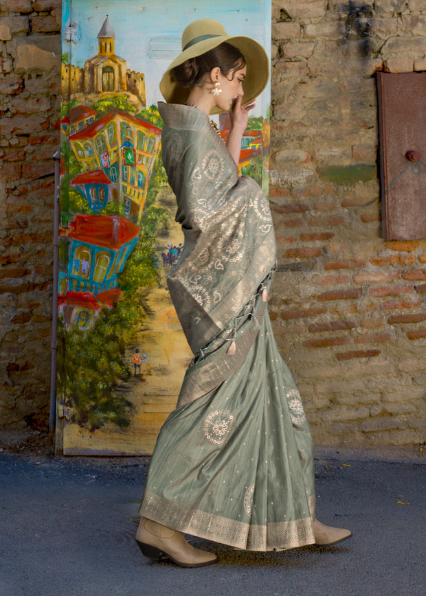 Argent Grey Woven Tusser Silk Saree