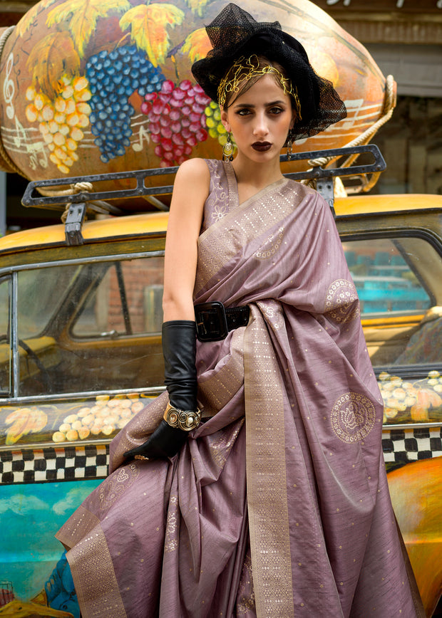 Dusty Purple Woven Tusser Silk Saree
