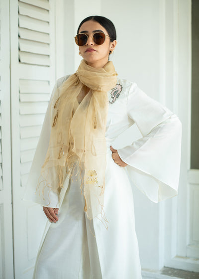 Golden Leaf Veil Silk Scarf (10701261308097)