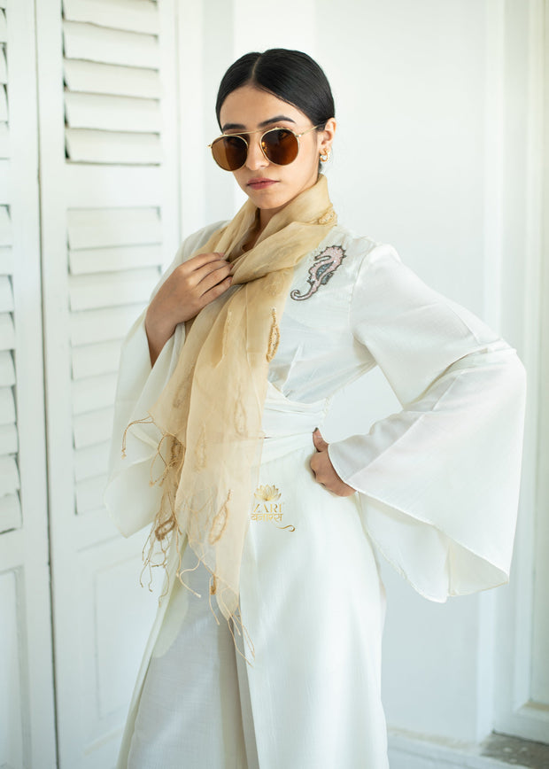 Golden Leaf Veil Silk Scarf (10701261308097)