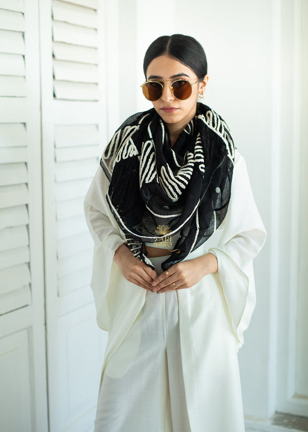 Black & White Mosaic Embroidered Scarf (10701261275329)