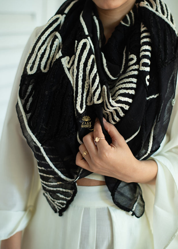 Black & White Mosaic Embroidered Scarf (10701261275329)
