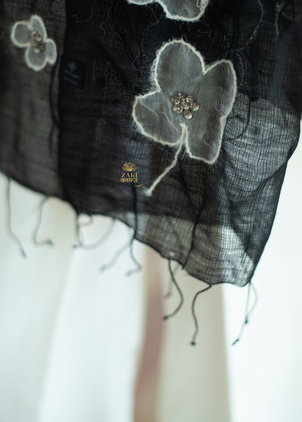 Nocturne Bloom Black Silk Scarf (10701261144257)