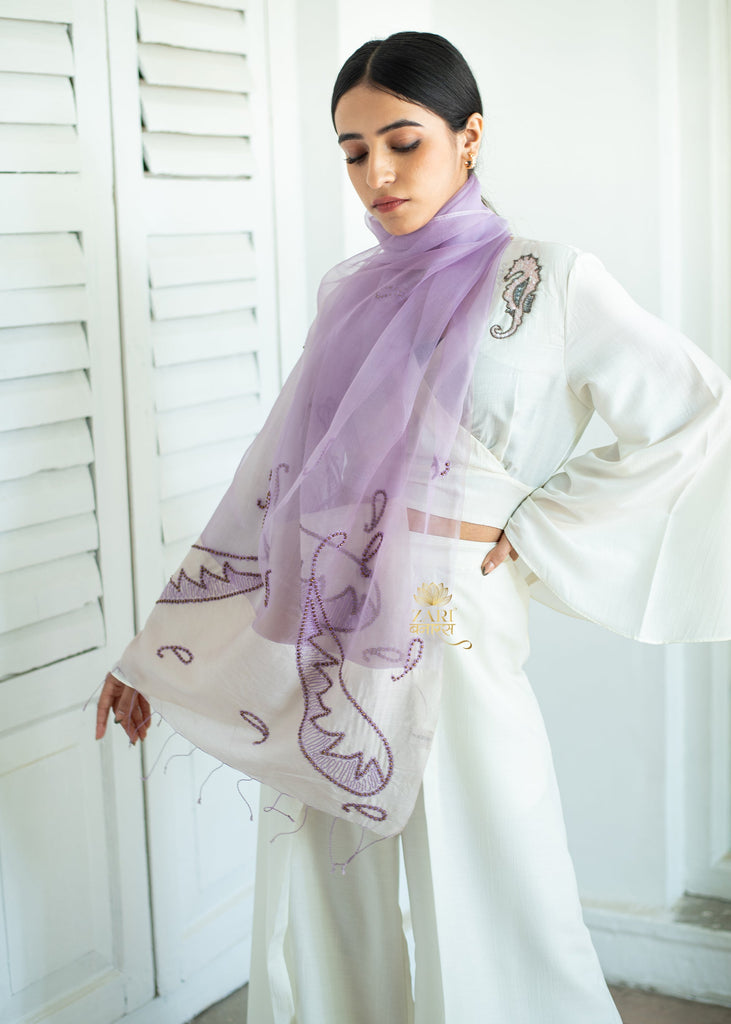 Lavender Bead Trace Paisley Motif Silk Scarf (10701260914881)