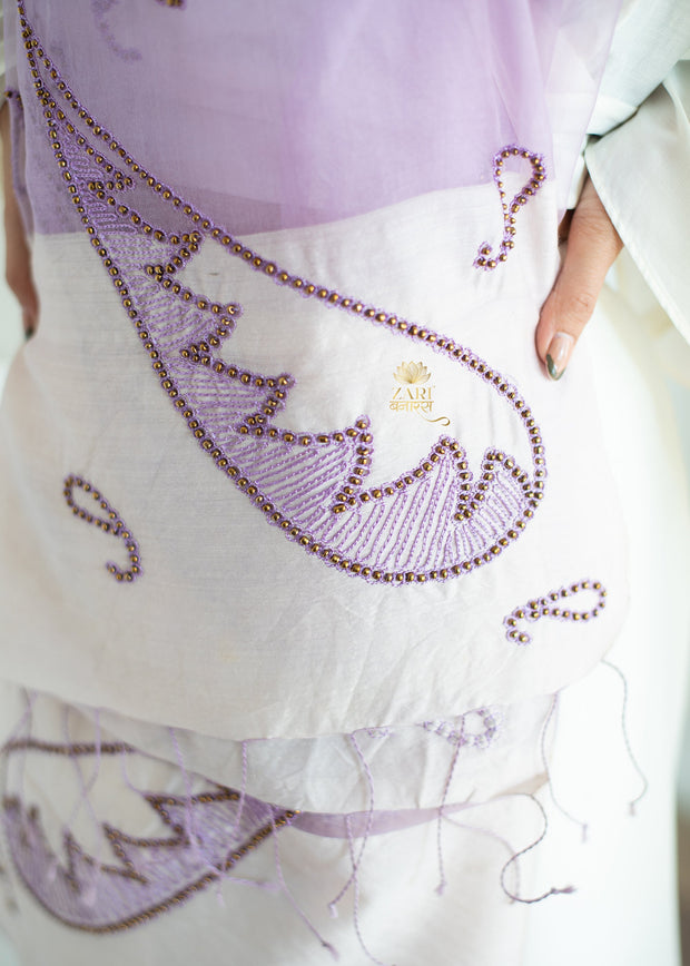 Lavender Bead Trace Paisley Motif Silk Scarf (10701260914881)