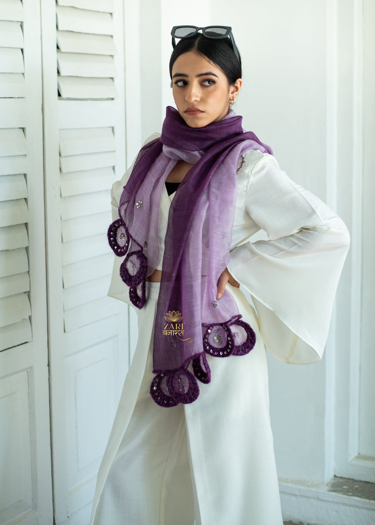 Violet Circlet Haze Scarf With Sequined Details (10701260849345)