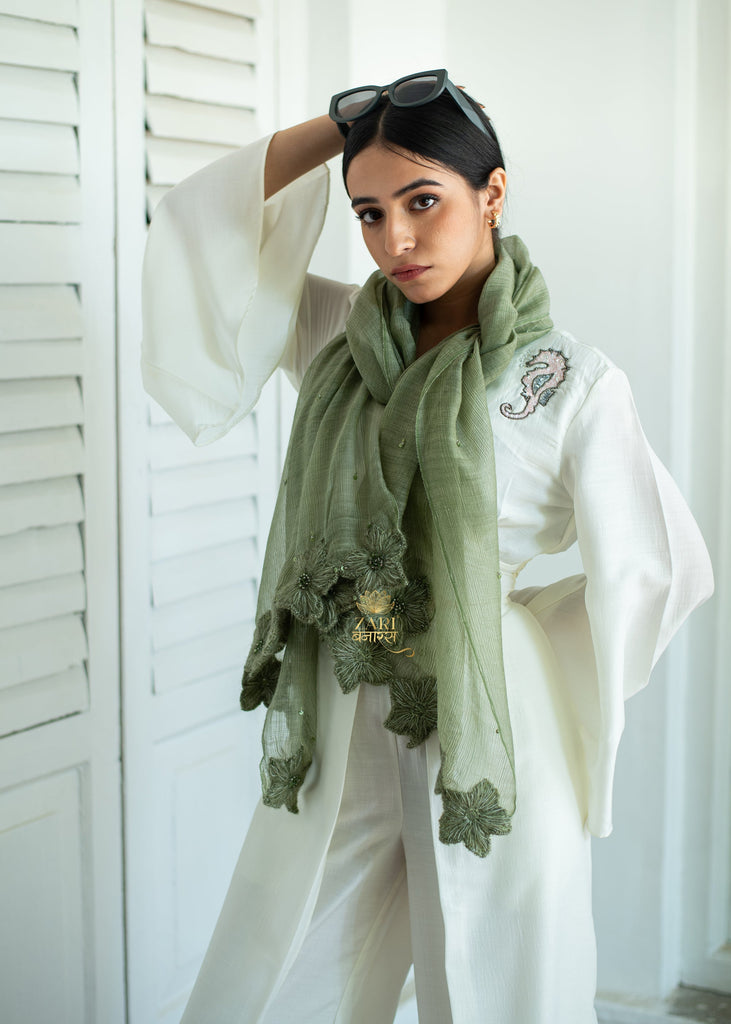 Verdant Floret Edge Silk Scarf (10701260751041)