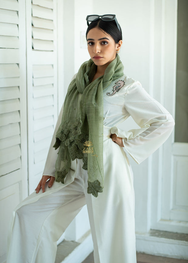 Verdant Floret Edge Silk Scarf (10701260751041)