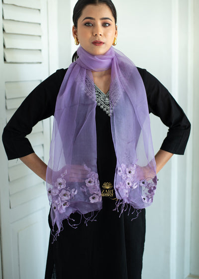 Lilac Bloom Embroidered Silk Scarf (10701259997377)