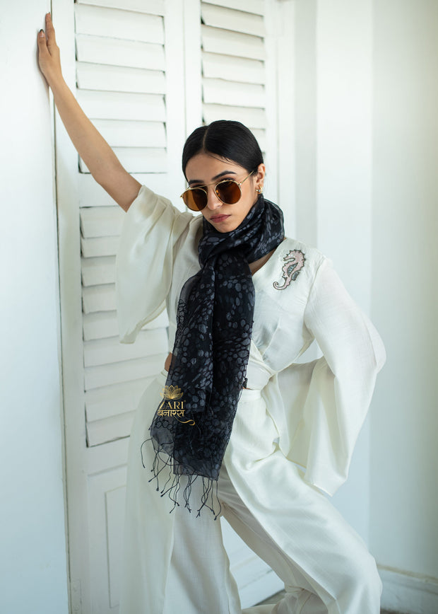 Shadow Lattice Black Silk Scarf (10701259669697)