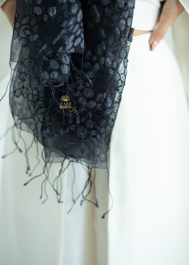 Shadow Lattice Black Silk Scarf (10701259669697)