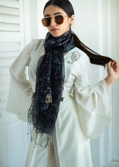 Shadow Lattice Black Silk Scarf (10701259669697)