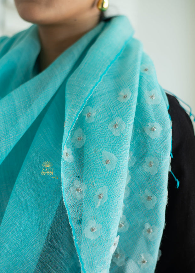 Azure Bloom Aqua Textured Scarf (10701259604161)