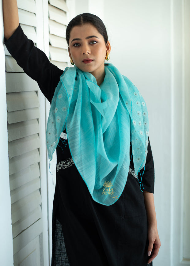 Azure Bloom Aqua Textured Scarf (10701259604161)