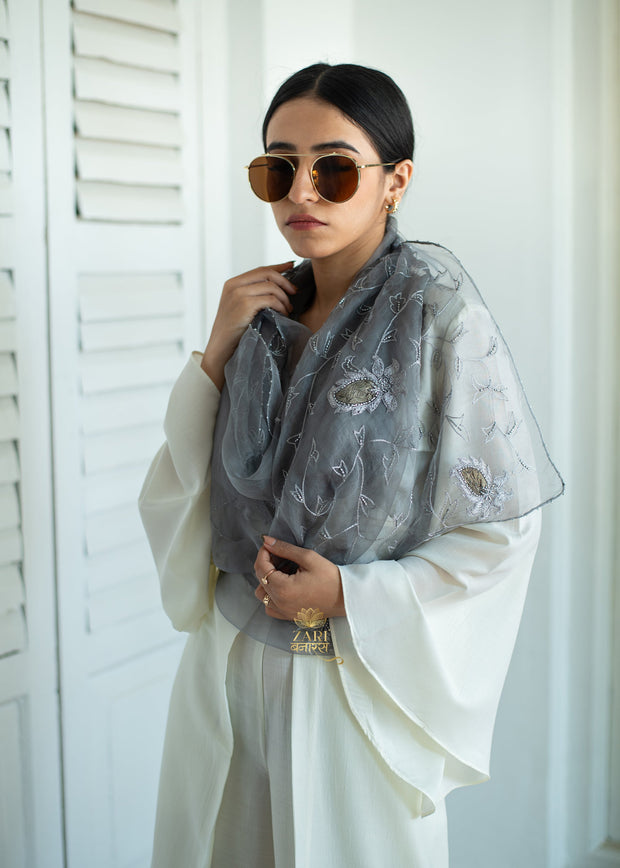 Silvered Vine Grey Silk Scarf (10701259178177)