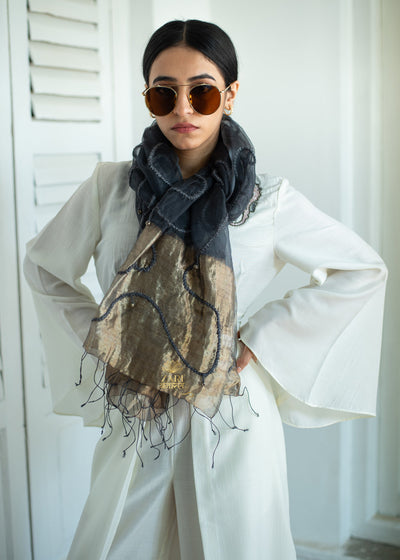 Lunar Trace Black Silk Scarf (10701259112641)