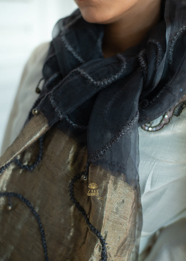 Lunar Trace Black Silk Scarf (10701259112641)