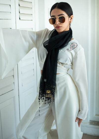 Midnight Beadfall Silk Scarf (10701258883265)