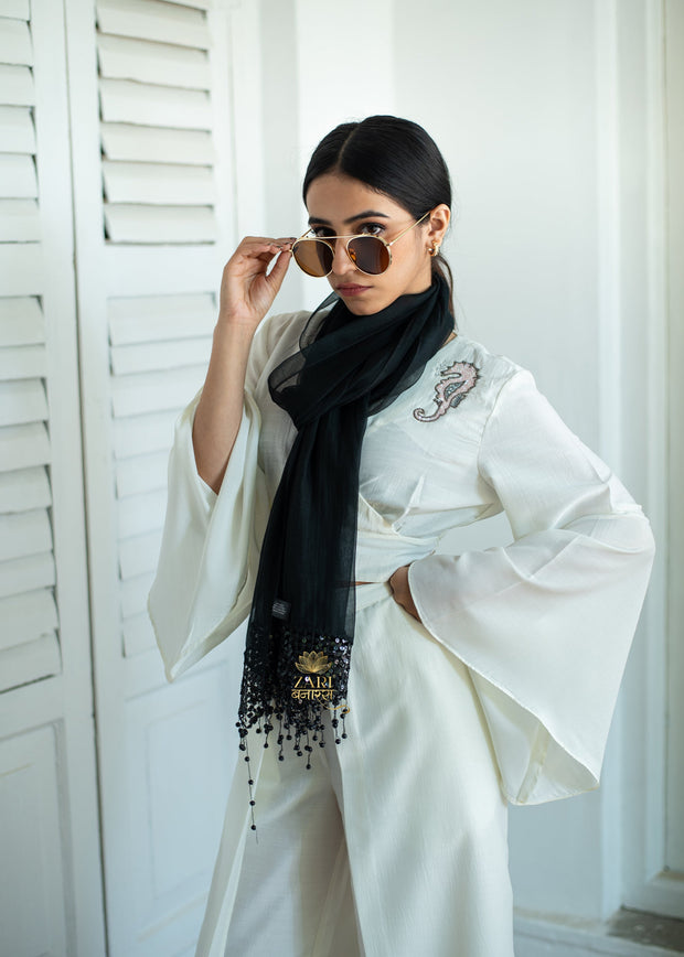 Midnight Beadfall Silk Scarf (10701258883265)