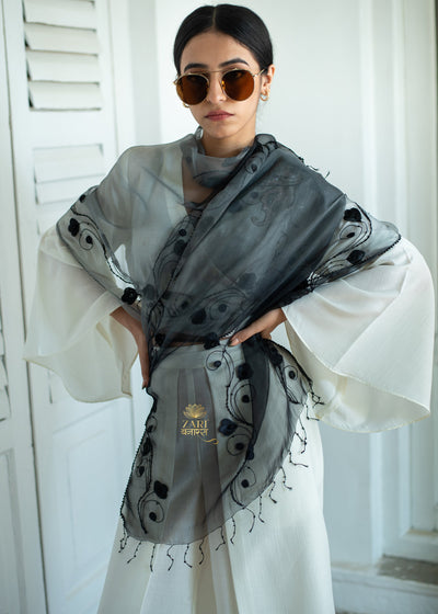 Graphite Bloom Beaded Scarf (10701258719425)