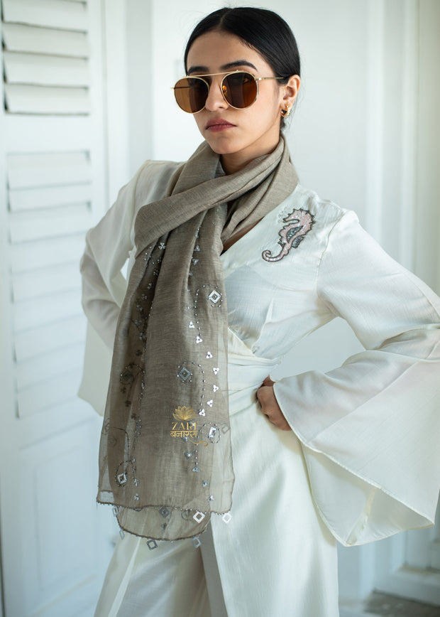 Greyish Silver Haze Detailed Scarf (10701258588353)