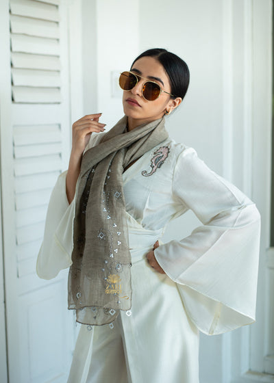 Greyish Silver Haze Detailed Scarf (10701258588353)
